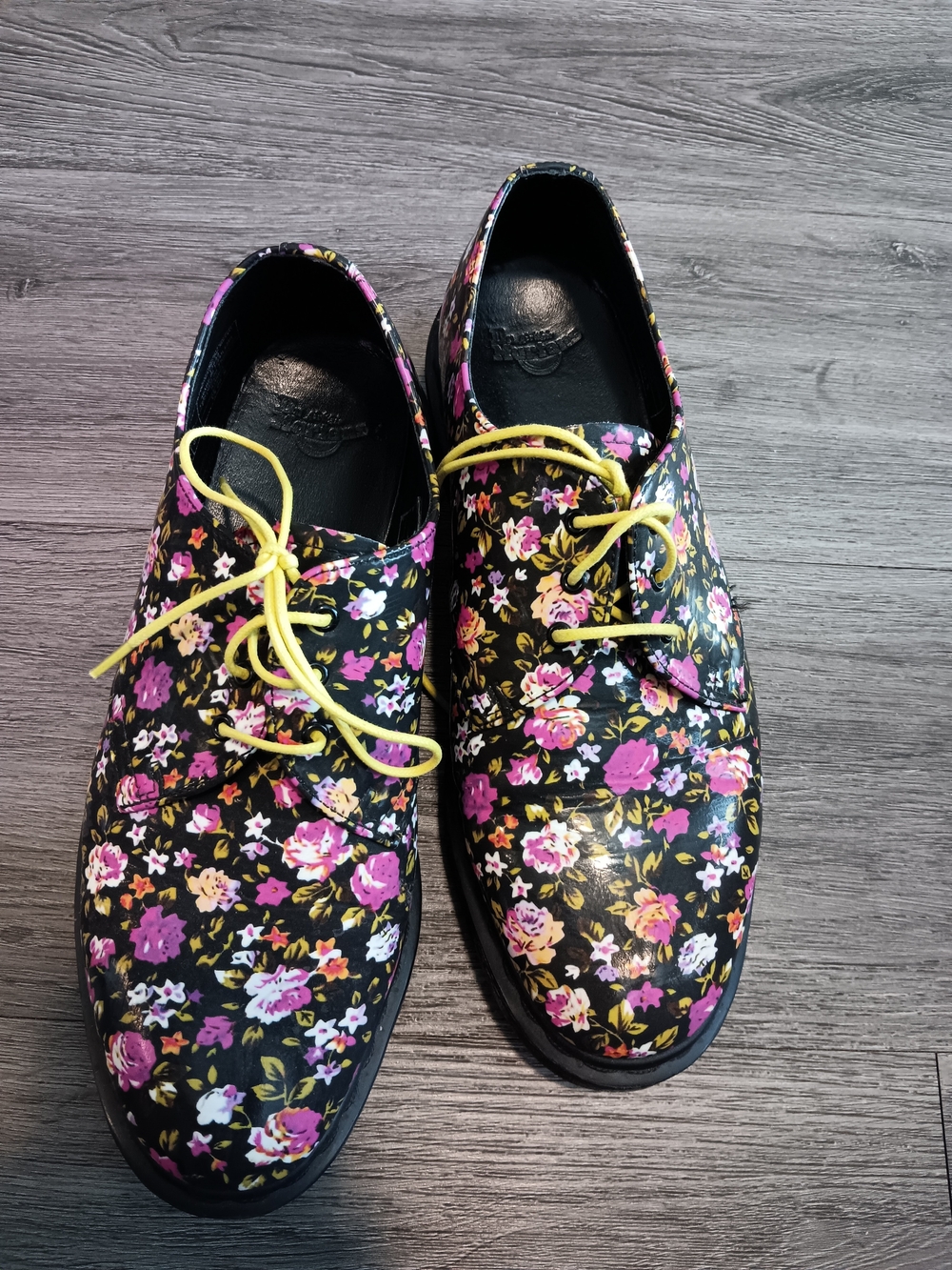 Dr. Martens 1461 Women's Floral Lace-Up Flats - Black with Pink & Yellow